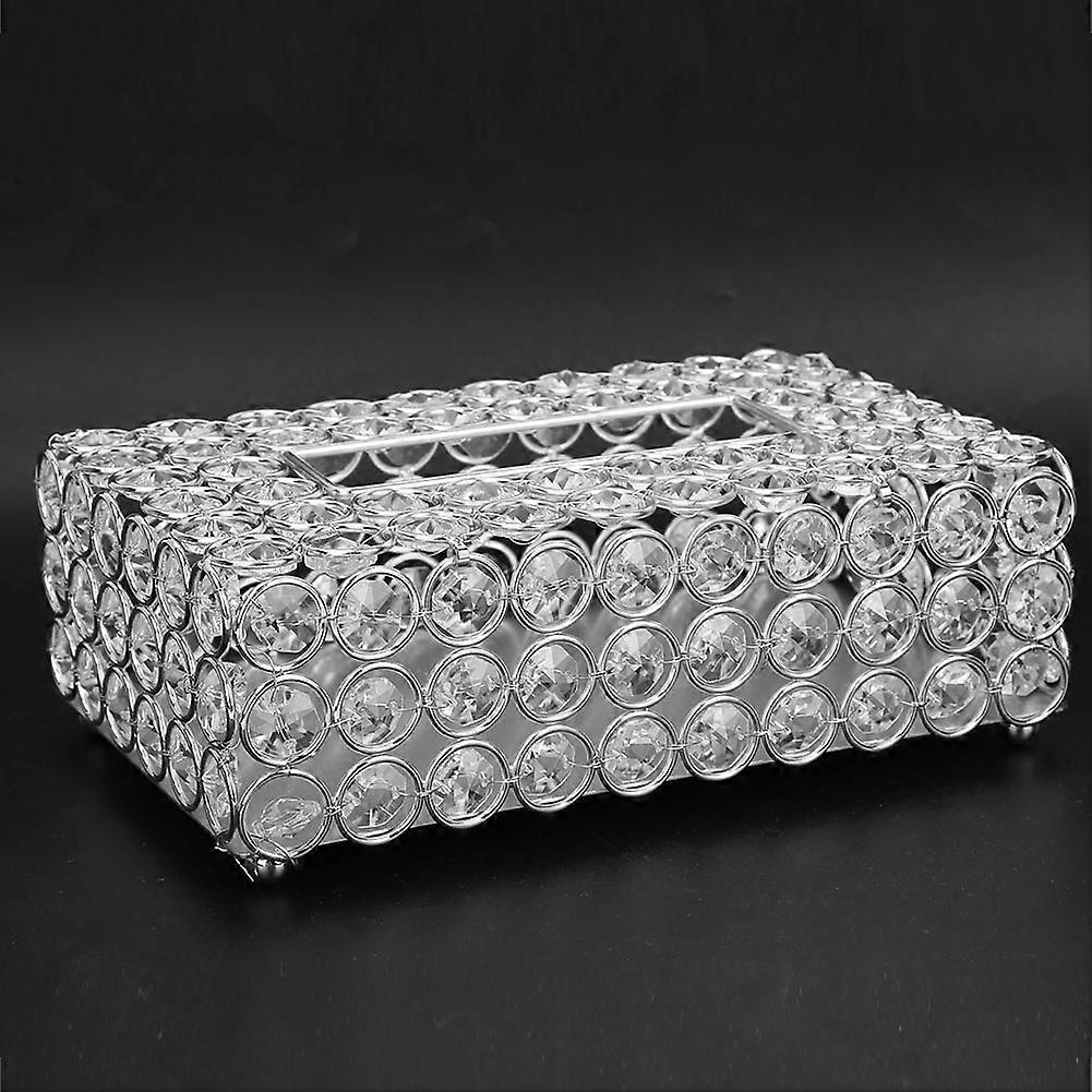 Rectangular Artificial Crystal Tissue Box Cover Tissue Paper Storage Holder Home Decor (Silver)