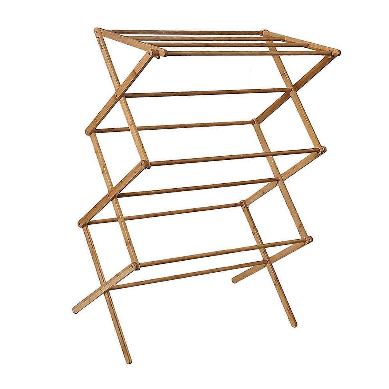 Folding Clothes Airer Towel Rack Bamboo Hanger for Balcony Tumble Dryer Shelf in Chocolate Color