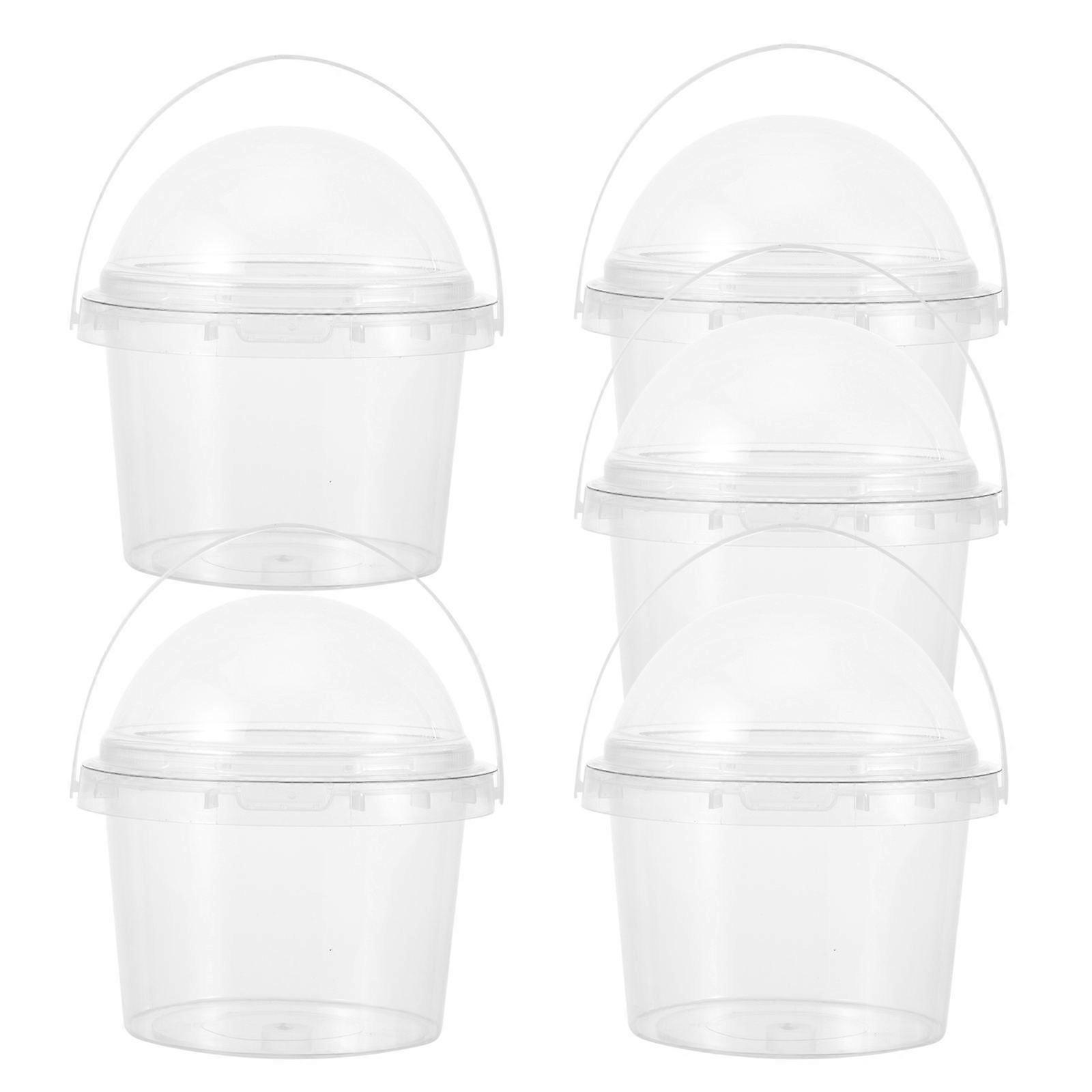 5pcs Small Clear Bucket with Lid Food Safe Popcorn Ice Cream Bucket 500ml
