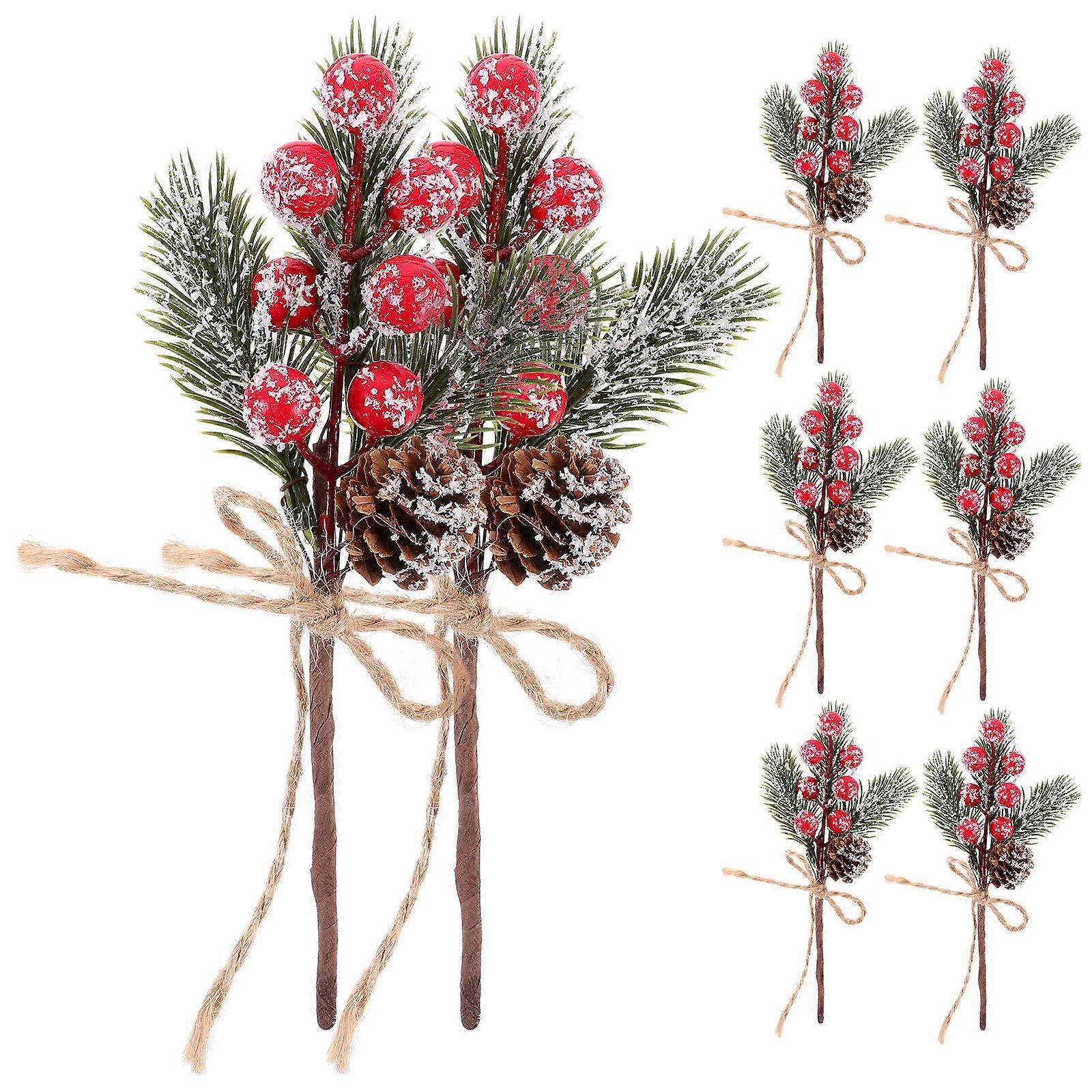 6pcs Red Berry Pine Branches Artificial Christmas Decorations – DIY Wreath Accessories for Holiday Party Ornaments, Photography Props & Festive Home