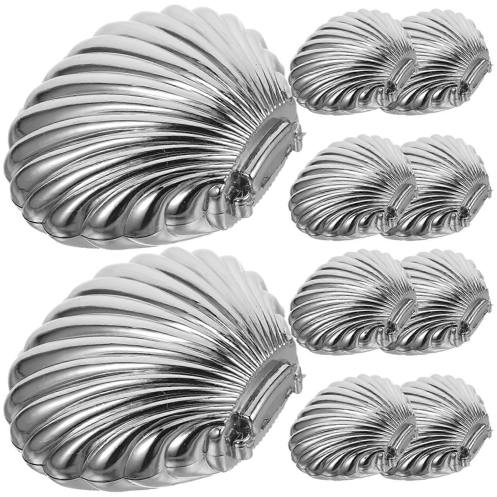 10Pcs Silver Shell Shape Candy Boxes Containers Storage For Special Occasions 9X7.5X4CM