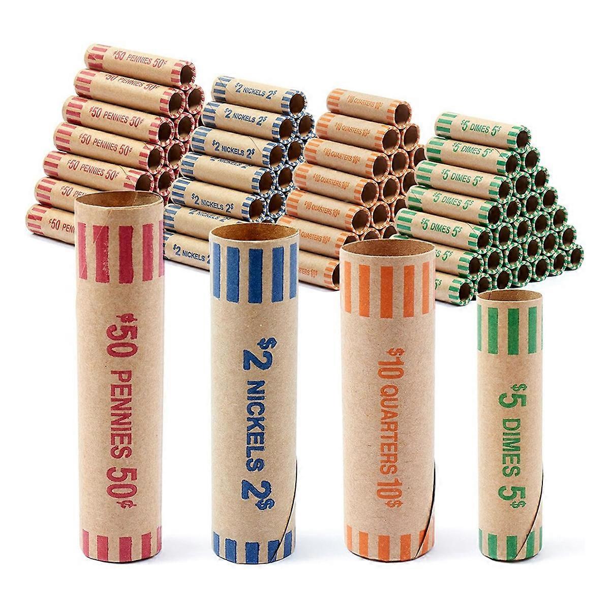 512 Pcs Heavy Duty Preformed Coin Wrappers Rolls, Fits Quarters, Pennies, Nickels, Dimes, Paper Coi