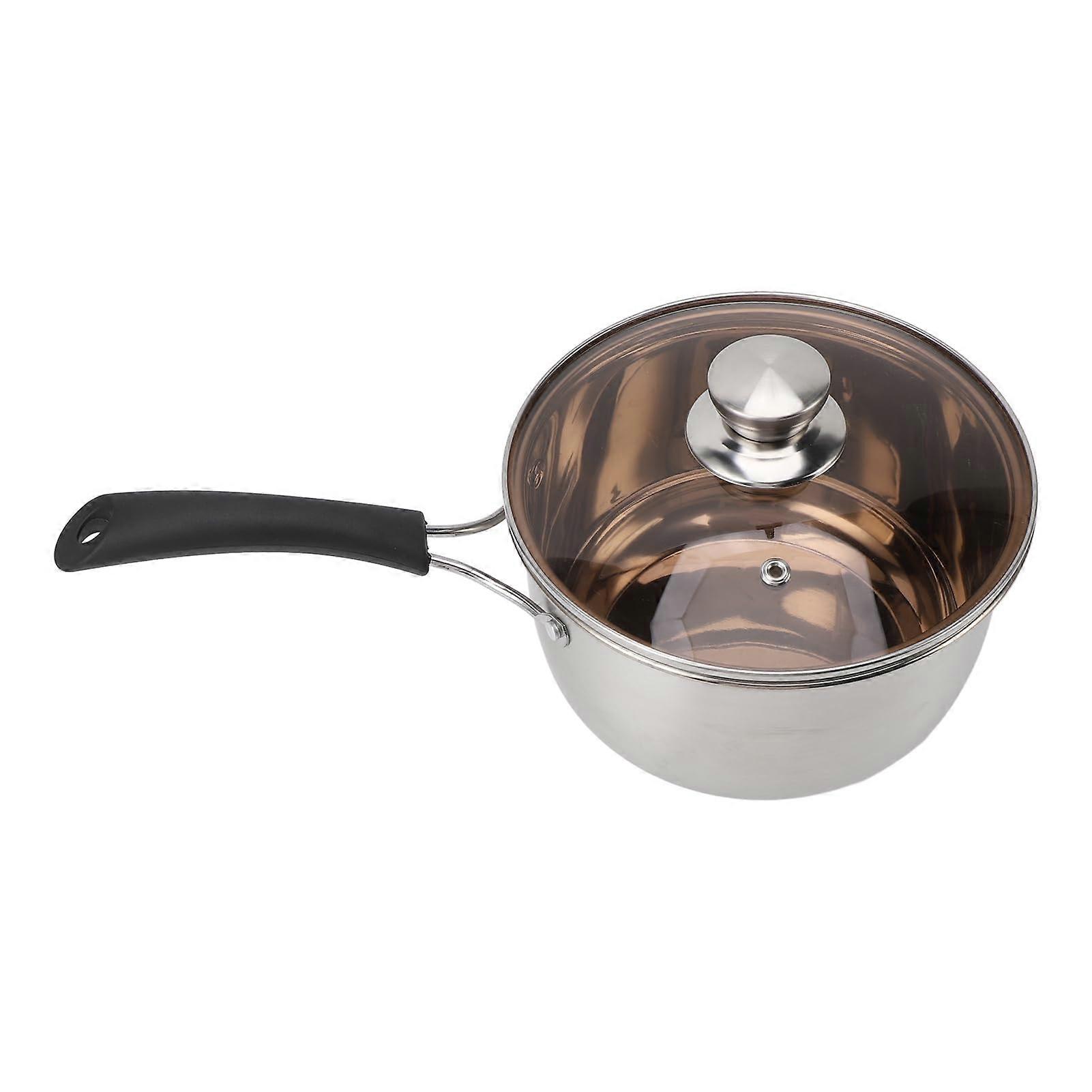 Stainless steel milk pot with lid for stovetop, singlehandle pot for household kitchen utensils, suitable for induction cookers