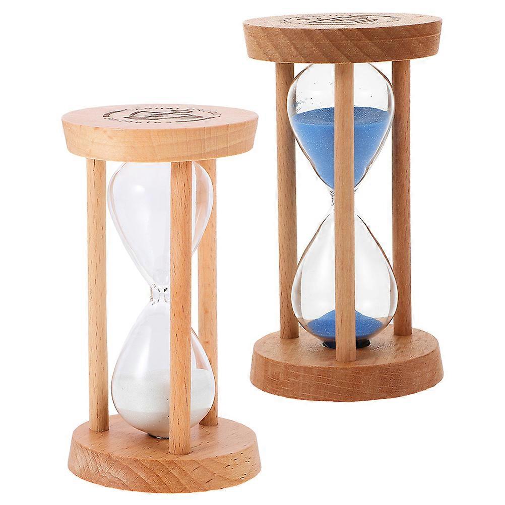 2 Pack Hourglass Glass Timer, 5 Minute Wooden Hourglass, 9cm x 5cm Decorative Timer for Classroom, Kitchen, and Home Use