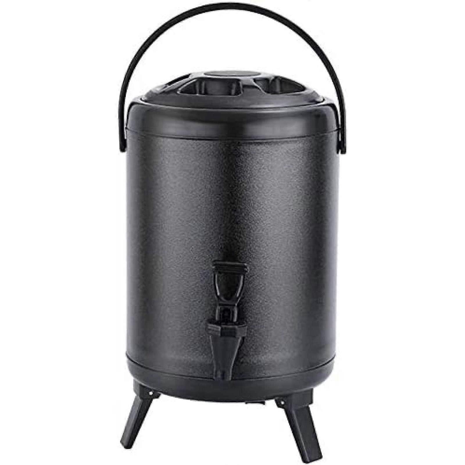 Isolated keg for hot milk tea, insulated stainless steel beverage dispenser with tap, 20 hours hot and cold insulation (Black, 14L)
