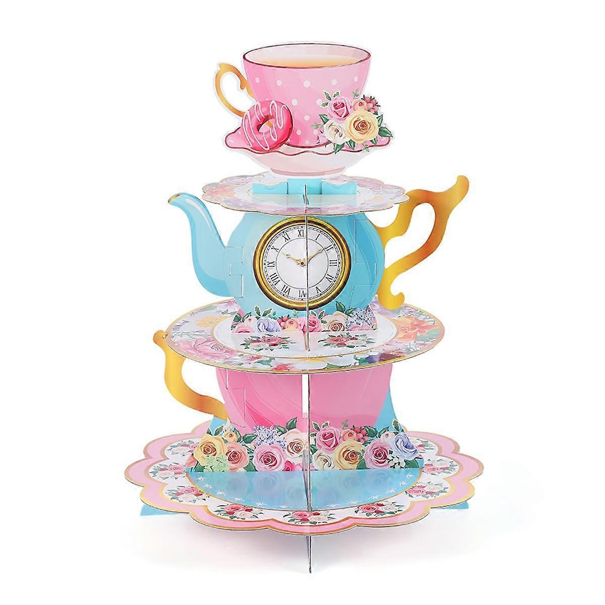 3 Tier Cardboard Cake Stand for Cupcakes and Muffins, Foldable Dessert Display Tower in Pink for Weddings and Parties