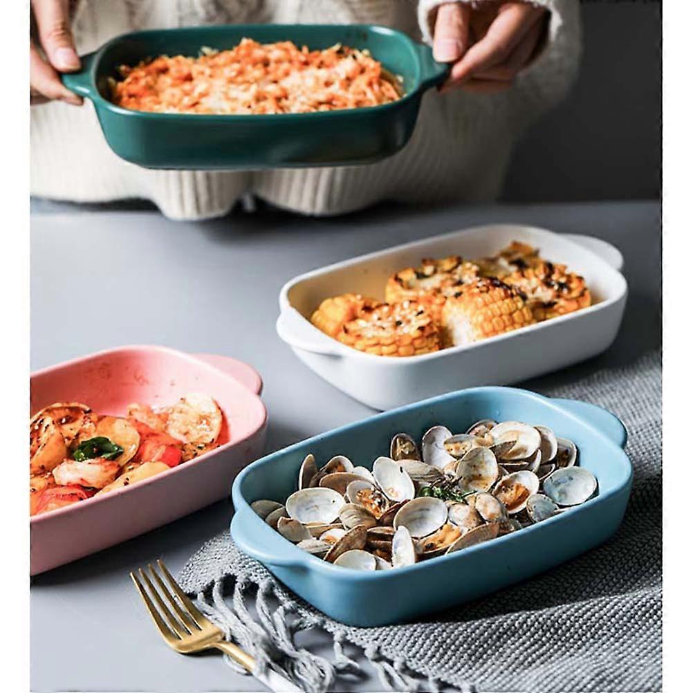 Pink Ceramic Baking Tray Microwave Safe Cooking Utensil Suitable For Baking 22*13CM Size 1Set