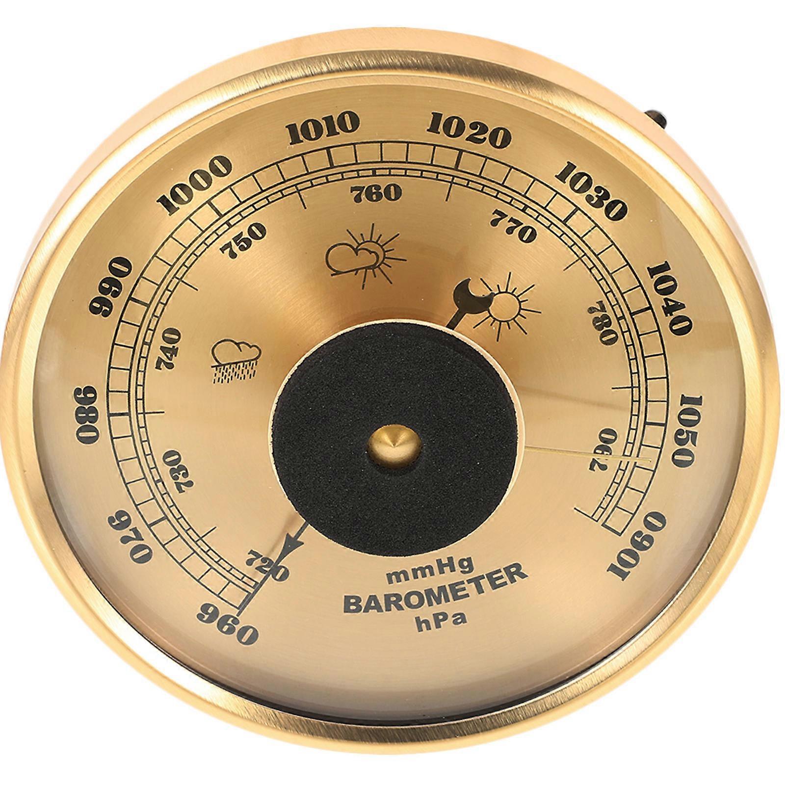 Thermometer Barometer Tool Insert Barometer For Home Measuring Pressure Indoor And Outdoor Use Golden Metal 1Pack