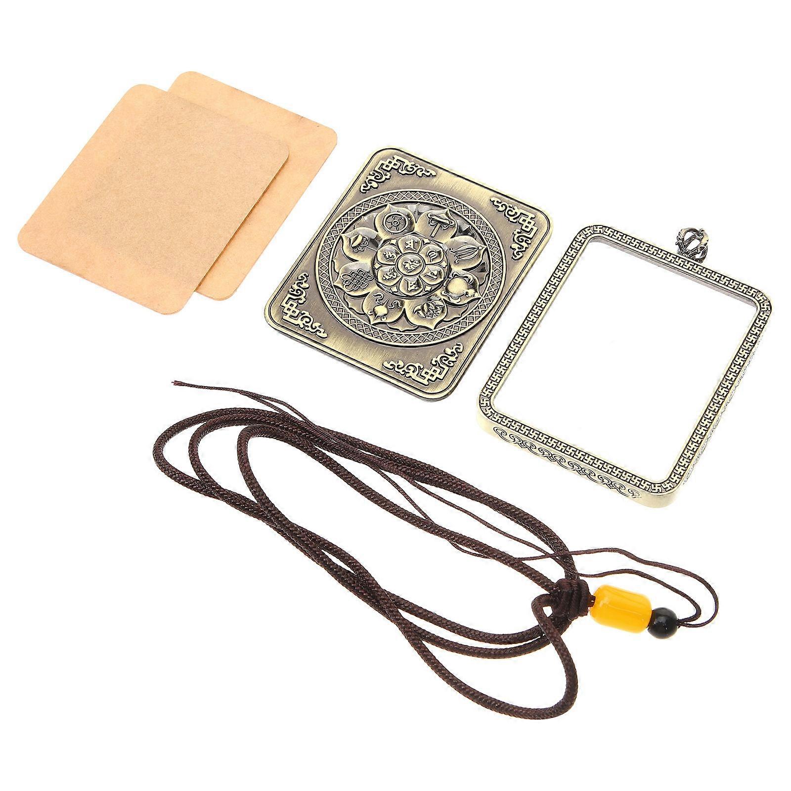 Buddha Style Pendant Necklace with Retro Thangkar Design for Curtain Golden Alloy