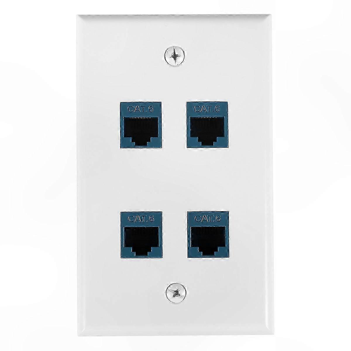 4-Port Ethernet Wall Plate, Female-Female Connector, Compatible with Cat7/6/6E/5/5E Network Devices