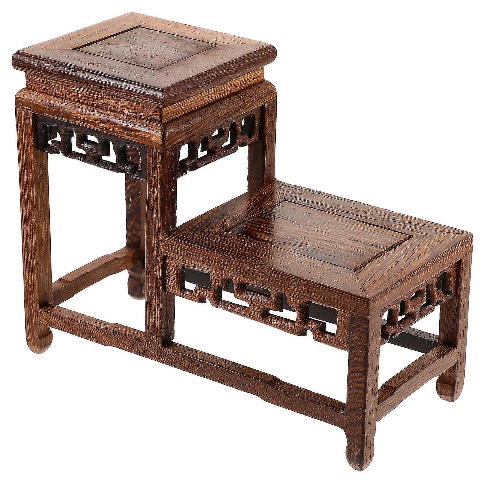 Antique Style Wooden Display Stand for Teapot, Vase, or Statue   Carved Chicken Wing Wood Base with Vintage Seamless Design for Decor and Flower