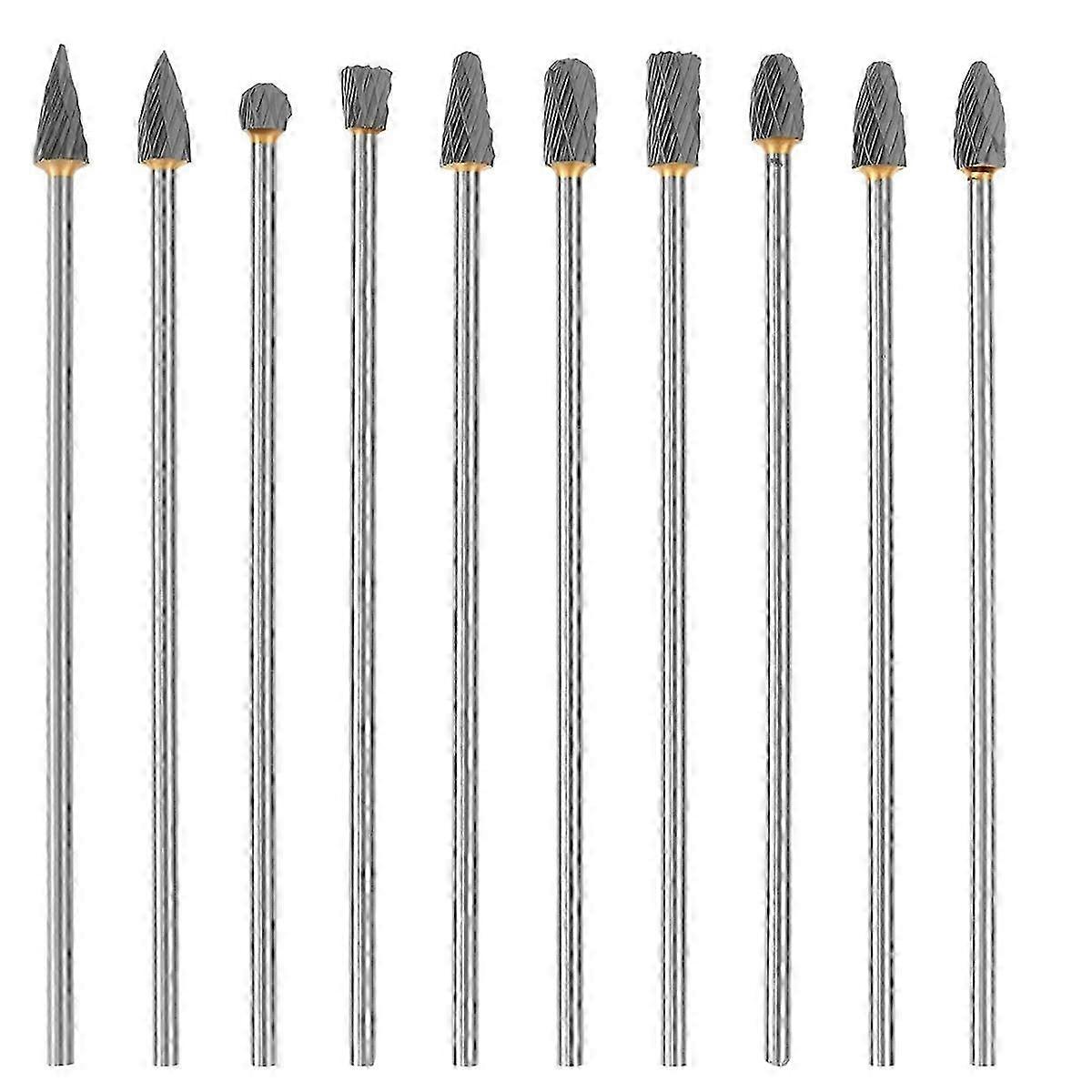 Long Carbide Burr Set of 10Pcs: Double-Sided Cutting, Rasp Attachment, 1/8in Shank for Abrasive Rotary File