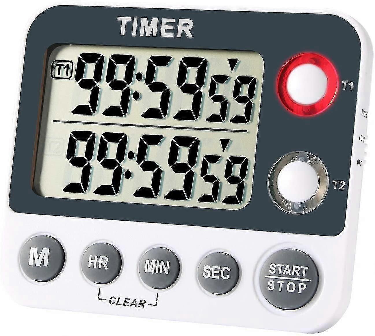 Digital Kitchen Timer Magnetic Large Screen Countdown Timer Clock 2 Channel Set 99 Hours