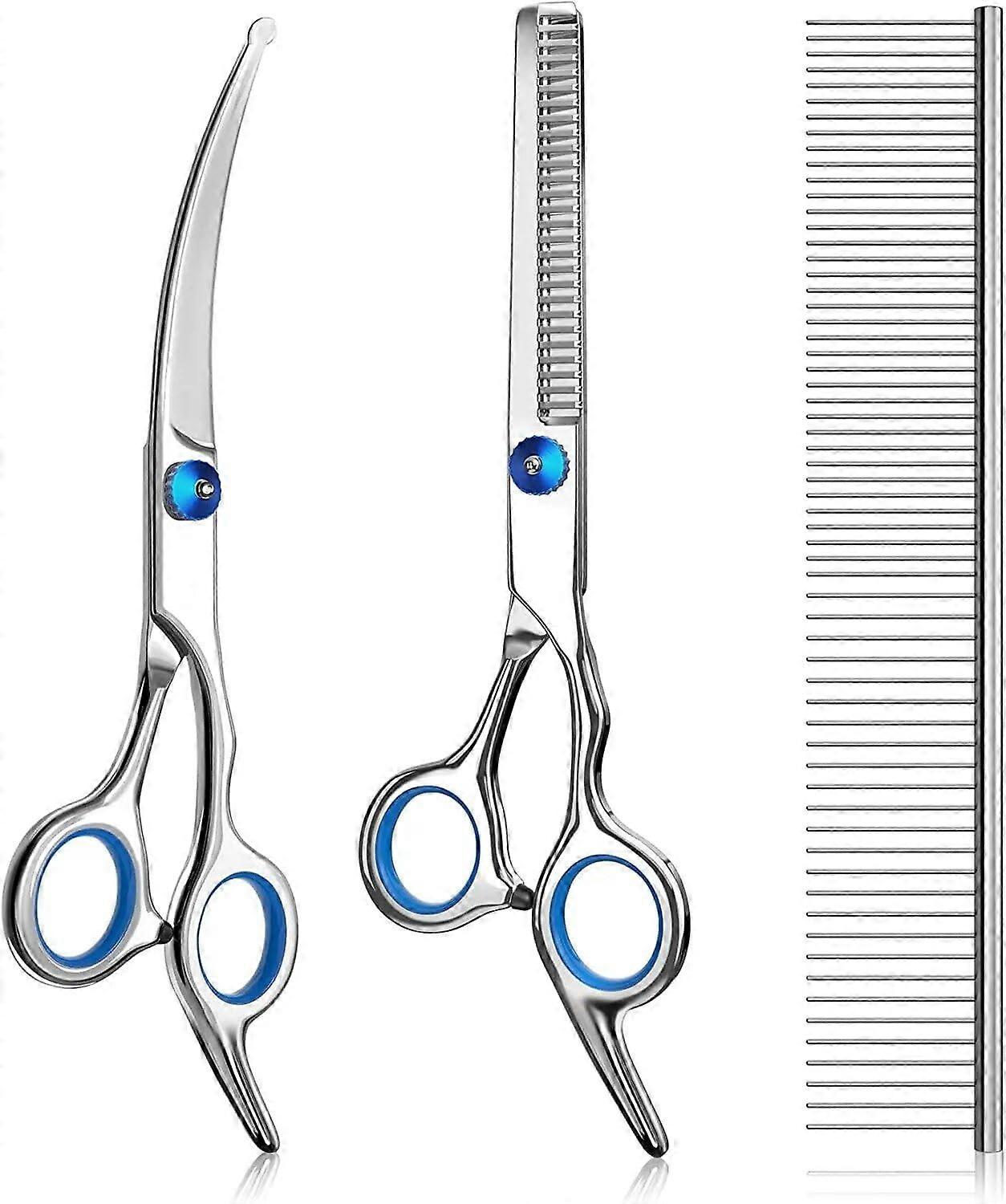 Dog Scissors Set, Professional Grooming Scissors for Dogs and Cats, 3-Piece Round Tip Thinning and Cutting Scissors