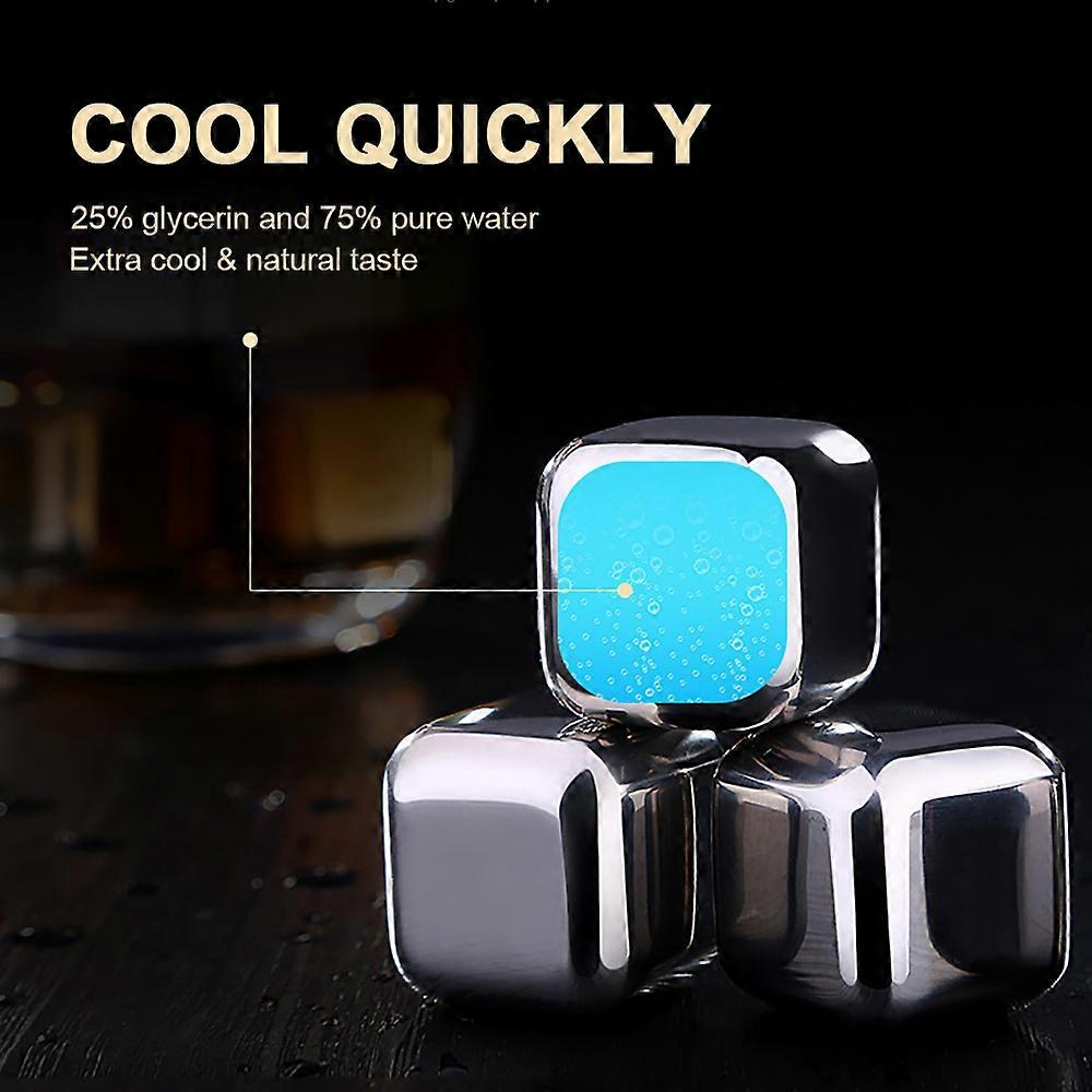 8pcs Reusable Stainless Steel Ice Cubes Chilling Stones for Whiskey Wine Beer Juice Cool Drinks