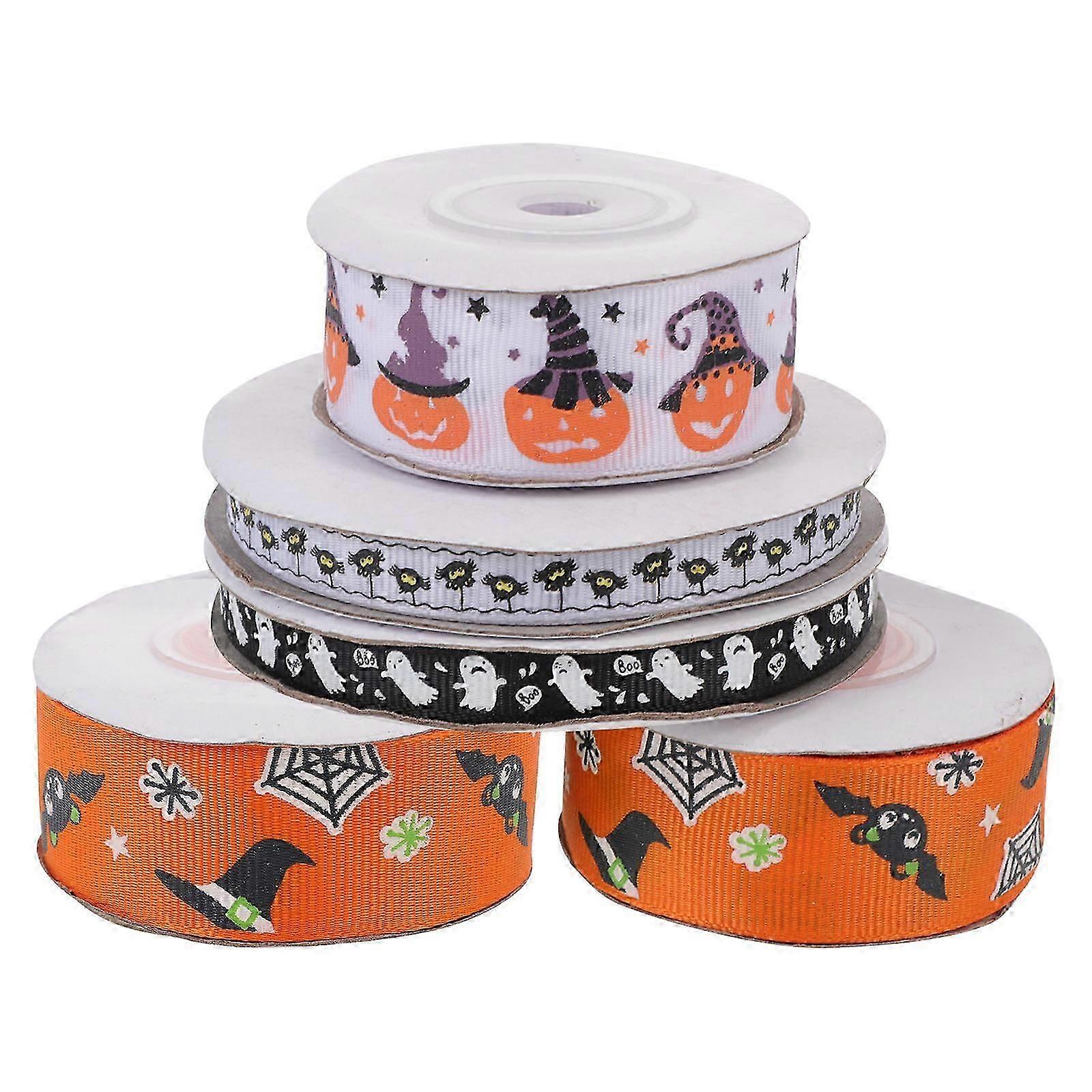 5-Pack Assorted Halloween Ribbons for Decorative Gift Wrapping and Craft Party Projects