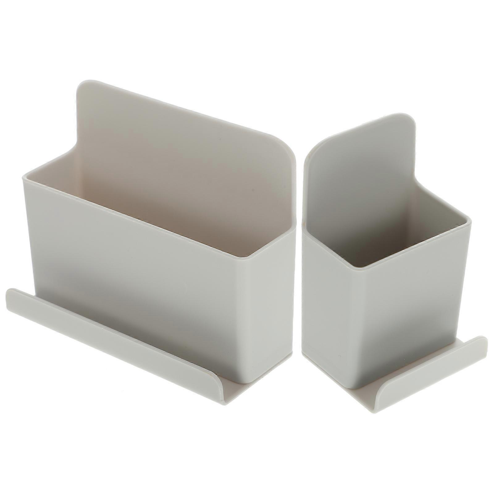 Wall Organizer Multi-Functional Hanging Storage Box for Remote Controller Holder Living Room Grey Plastic Material 2Pcs