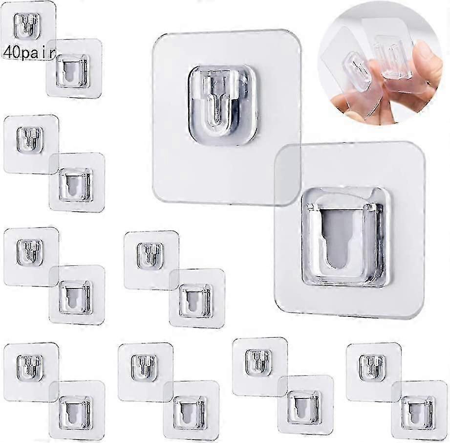 40 Pair Double Sided Adhesive Wall Hooks,double Sided Self Adhesive Wall