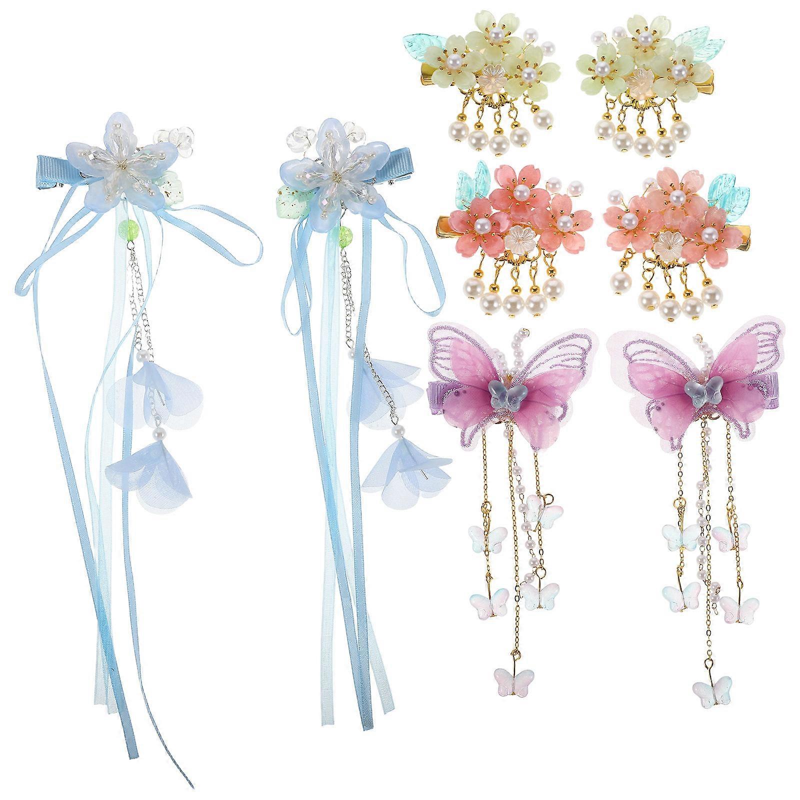 It seems like you're referring to a product listing for **Chinese tassel hair clips** with design elements like **flowers, butterflies**, and