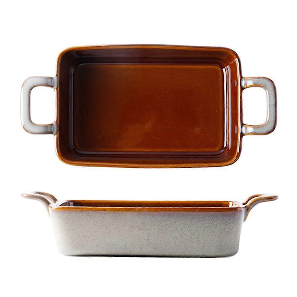 Lasagne Dish Fired Ceramic Brown Rectangular Ceramic Baking Dishes 2PCS Different Sizes DoubleHandled Baking Tray Longer Service Life,9.5inches