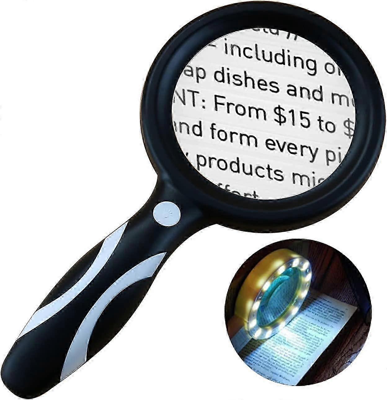13X Reading Magnifier 2X Rechargeable Illuminated Magnifying Glass with 33 LED Lights for Seniors, Newspapers, Crafts, Inspection, Insects, Books and