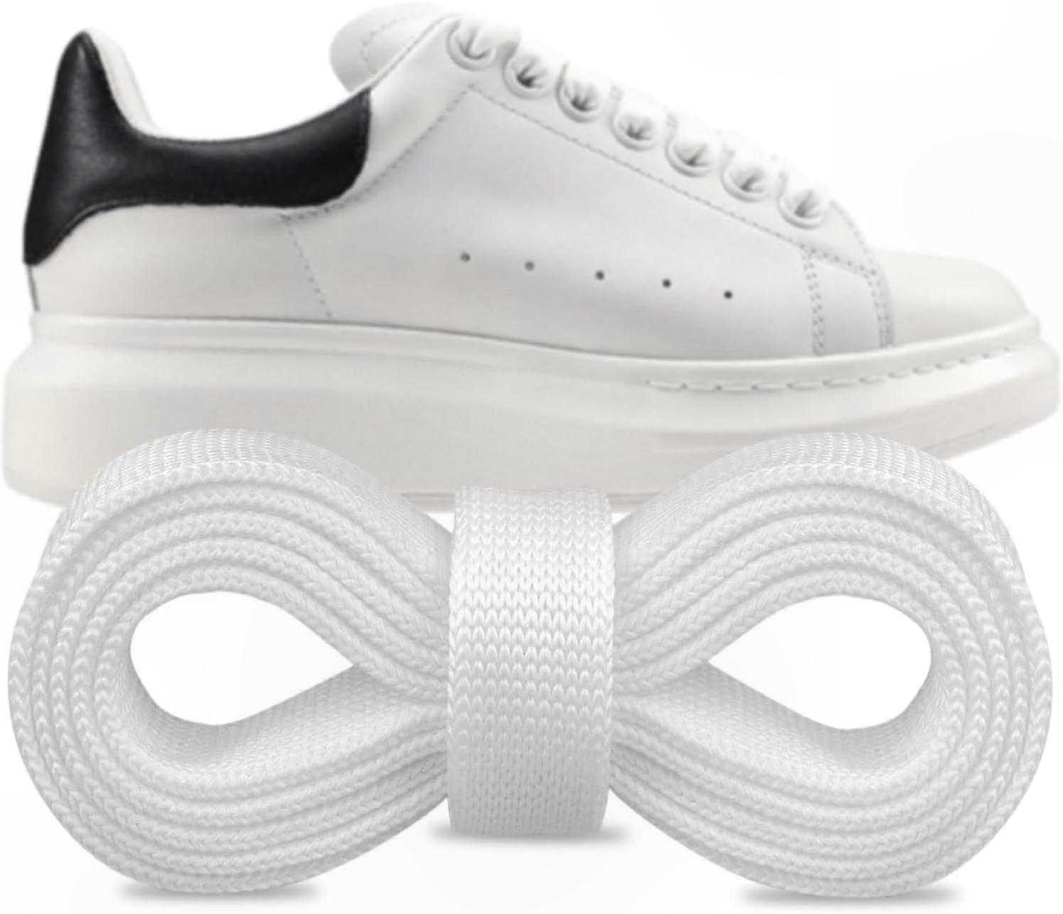 White Flat Shoelaces 45 Inch for Designer Sneakers Replacement