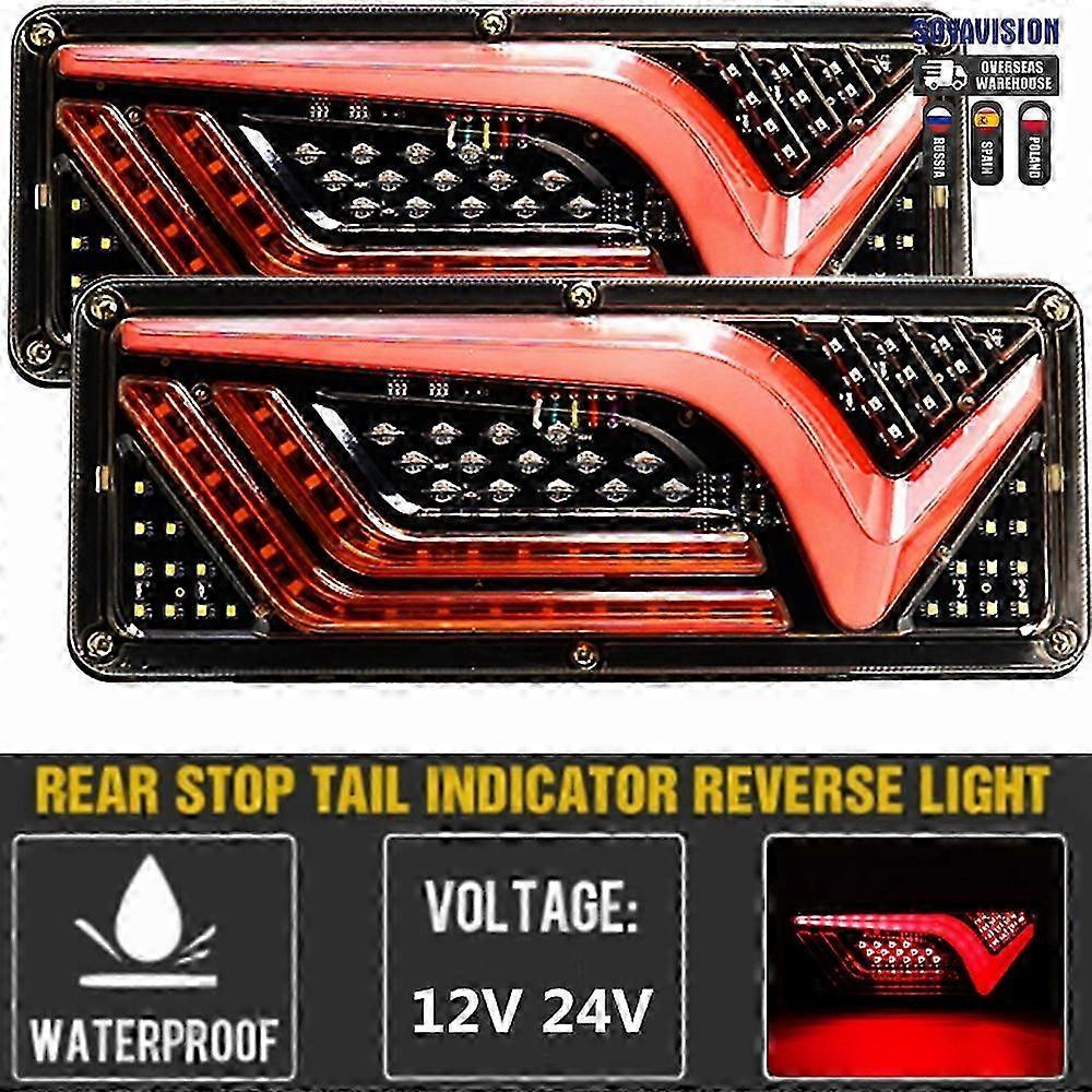 2 PCS Waterproof 12V 24V Truck LED Tail Light Rear Lamp Stop Revers...