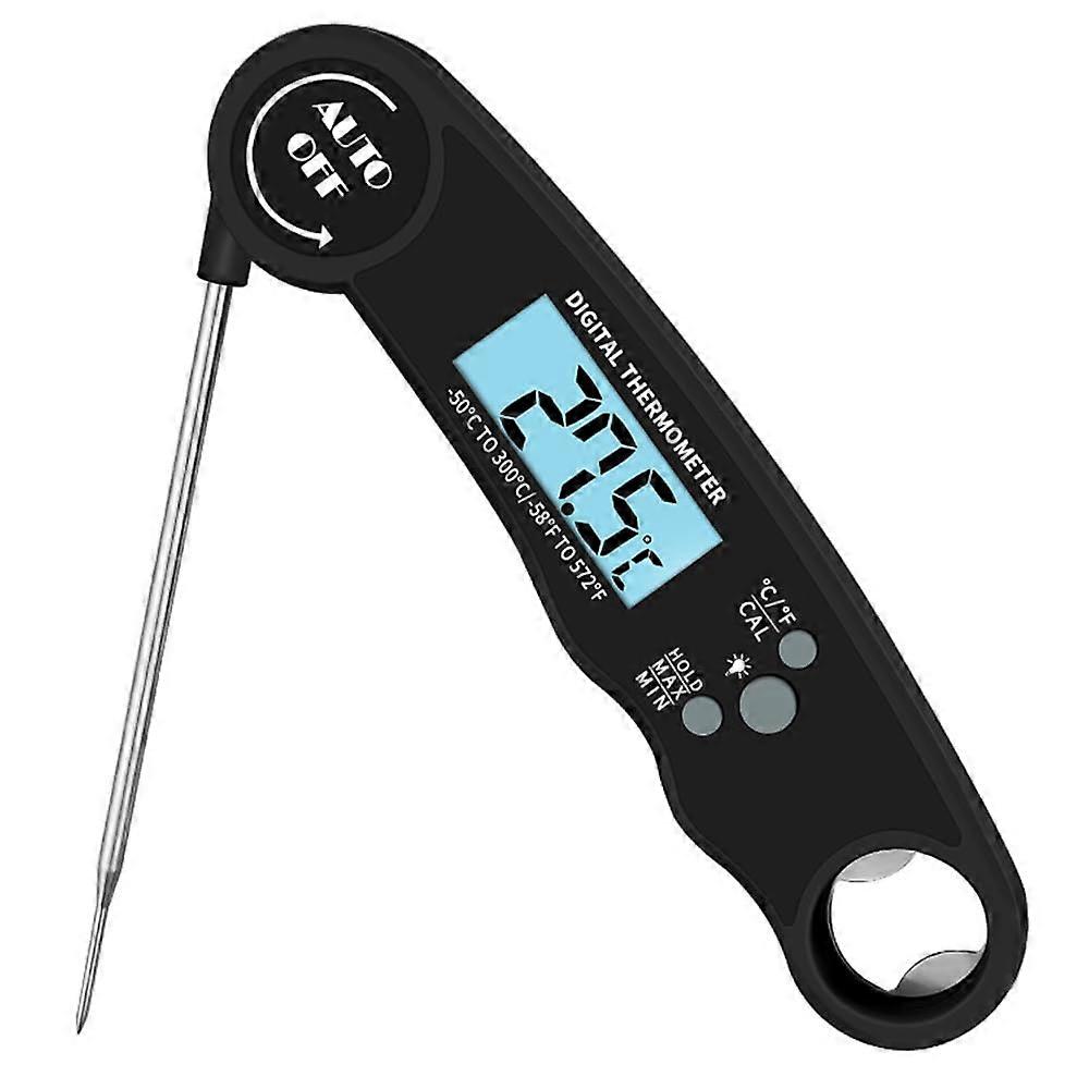 Digital Meat Thermometers for Air Fryers, Instant Read BBQ Thermometer with IPX6 Waterproof, Foldable Probe, Backlight, Magnetic Bottle Opener, Black