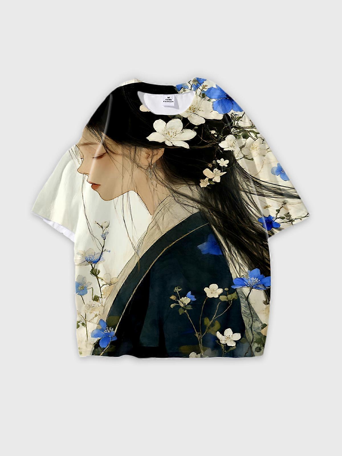 T-Shirt Short Sleeve Round Neck, Summer Casual Loose Graphic Tee, Unisex Pattern V2690