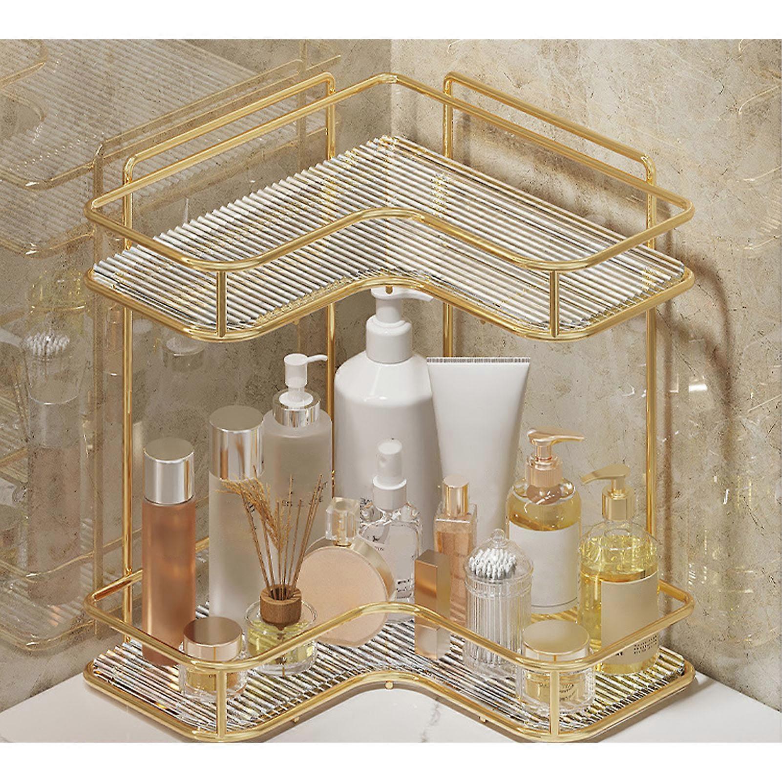 Large Capacity Double Layer Acrylic Iron Corner Bathroom Organizer