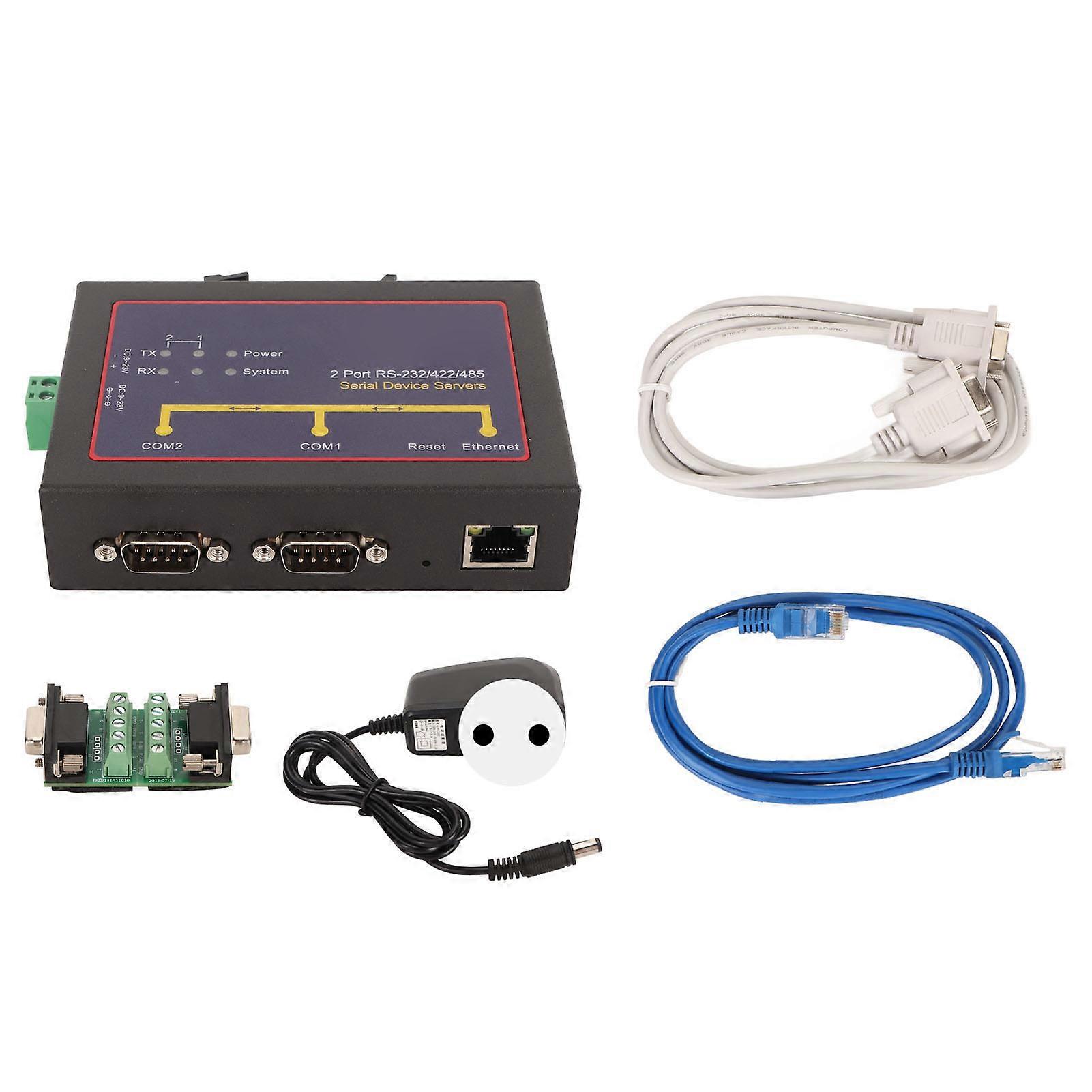 Dual Port RS232 RS485 RS422 to Ethernet TCP IP Adapter 10/100Mbps RJ45 EU Plug