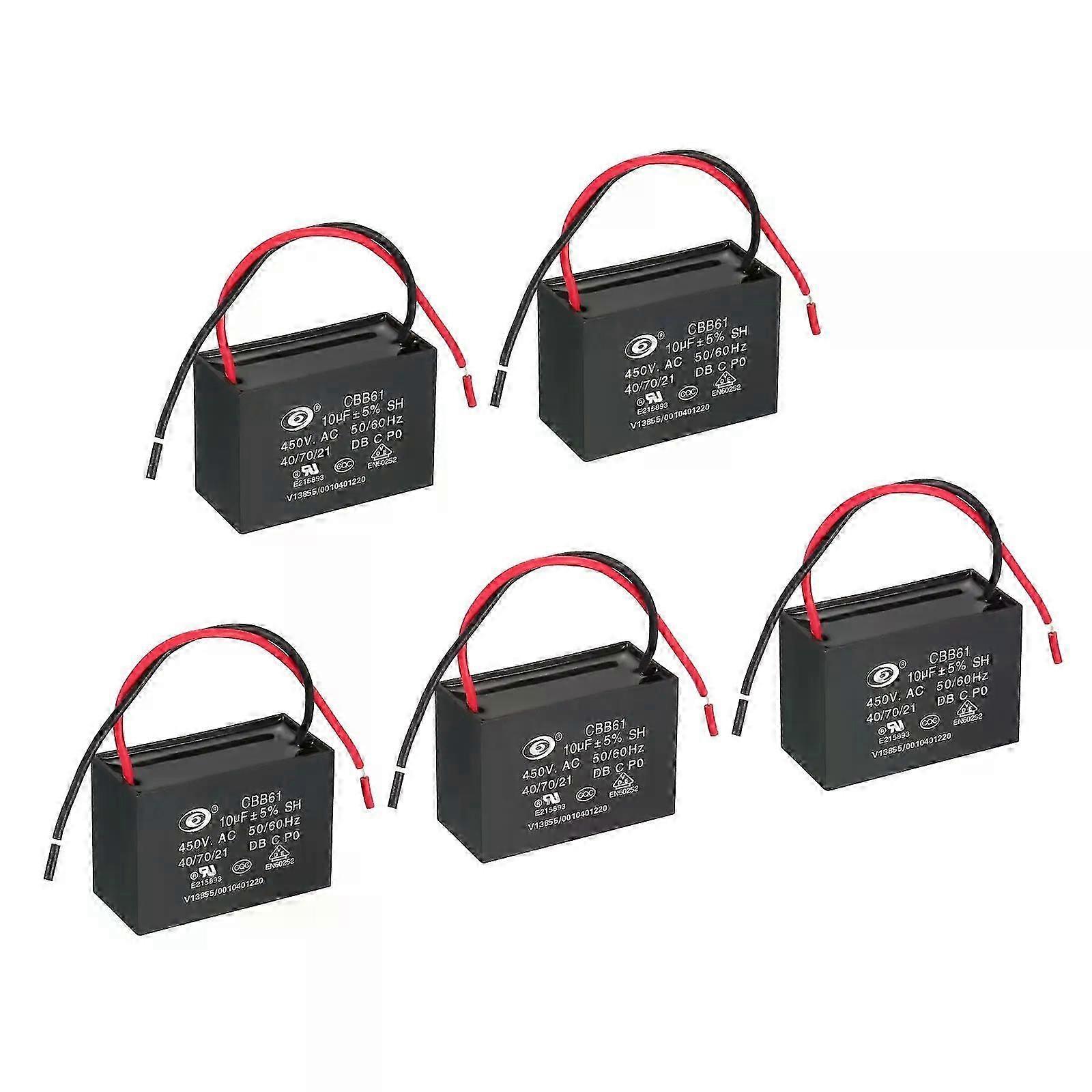 5/10Pcs AC 450V 047uF-10uF CBB61 Ceiling Fan Capacitor 50/60HZ with 2 Wires for Air Conditioner Fan Motor Star Run Capacitors