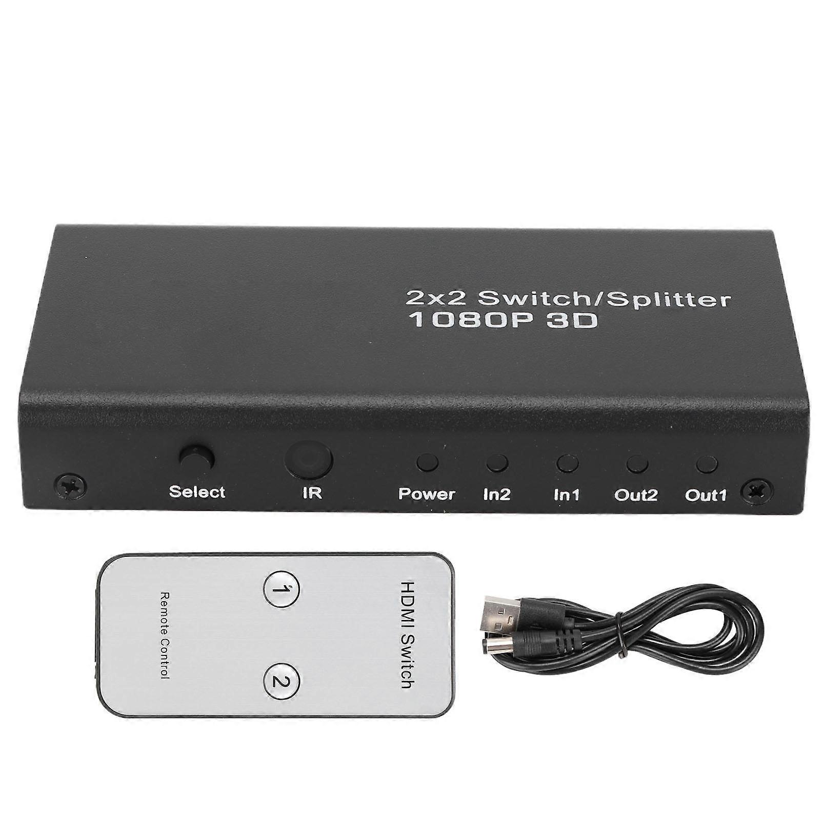 1080P HD Multimedia Interface Switch: 2 In 2 Out Video Splitter for TV & Game Consoles