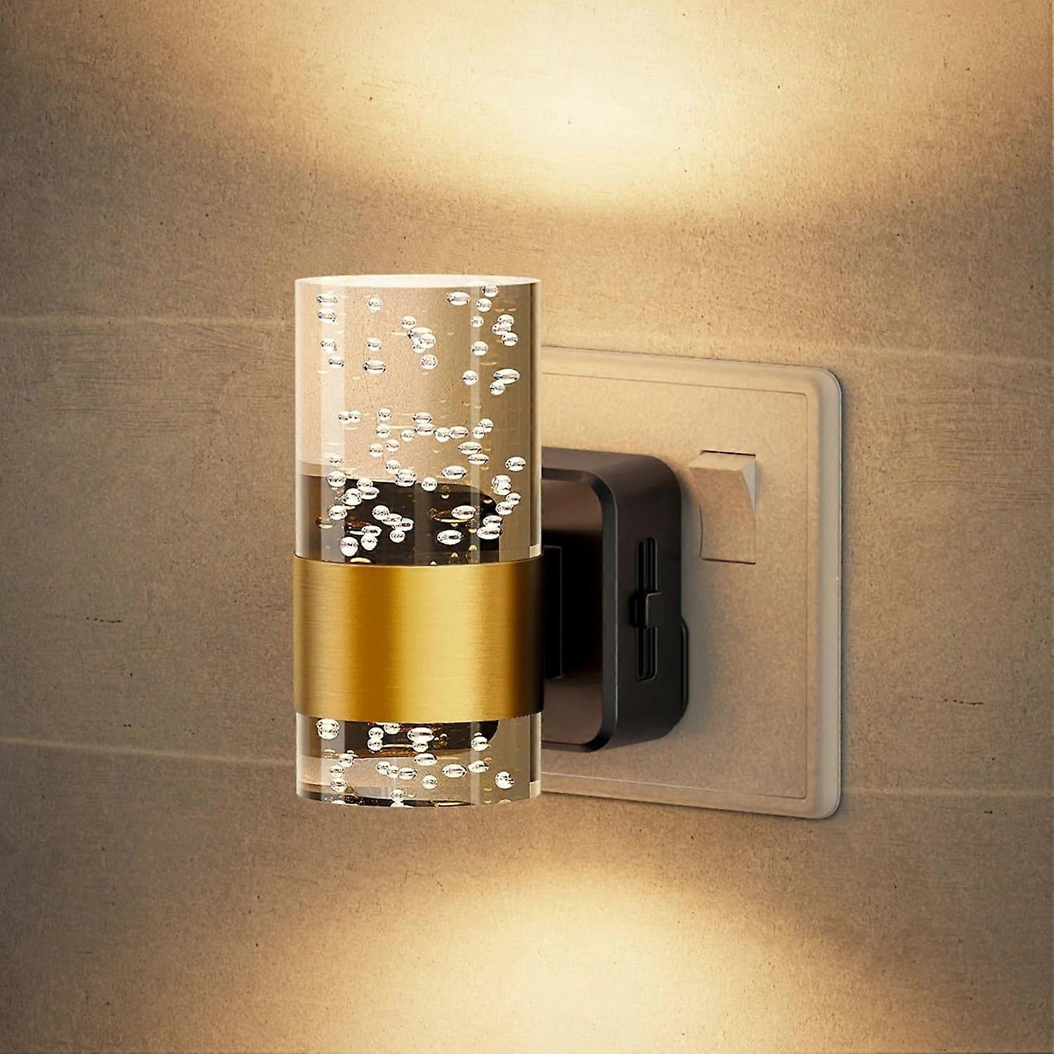 LED Night Light Plug in Wall, Acrylic Nightlight with Dusk to Dawn Sensor, 3000K Warm White(Golden)