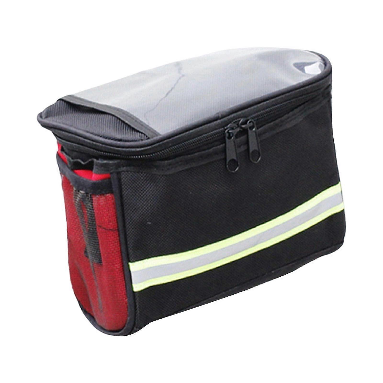 Handlebar Bag Large Front Storage Pouch Waterproof With Shoulder Strap Red 22Inch Front Frame for Bicycles