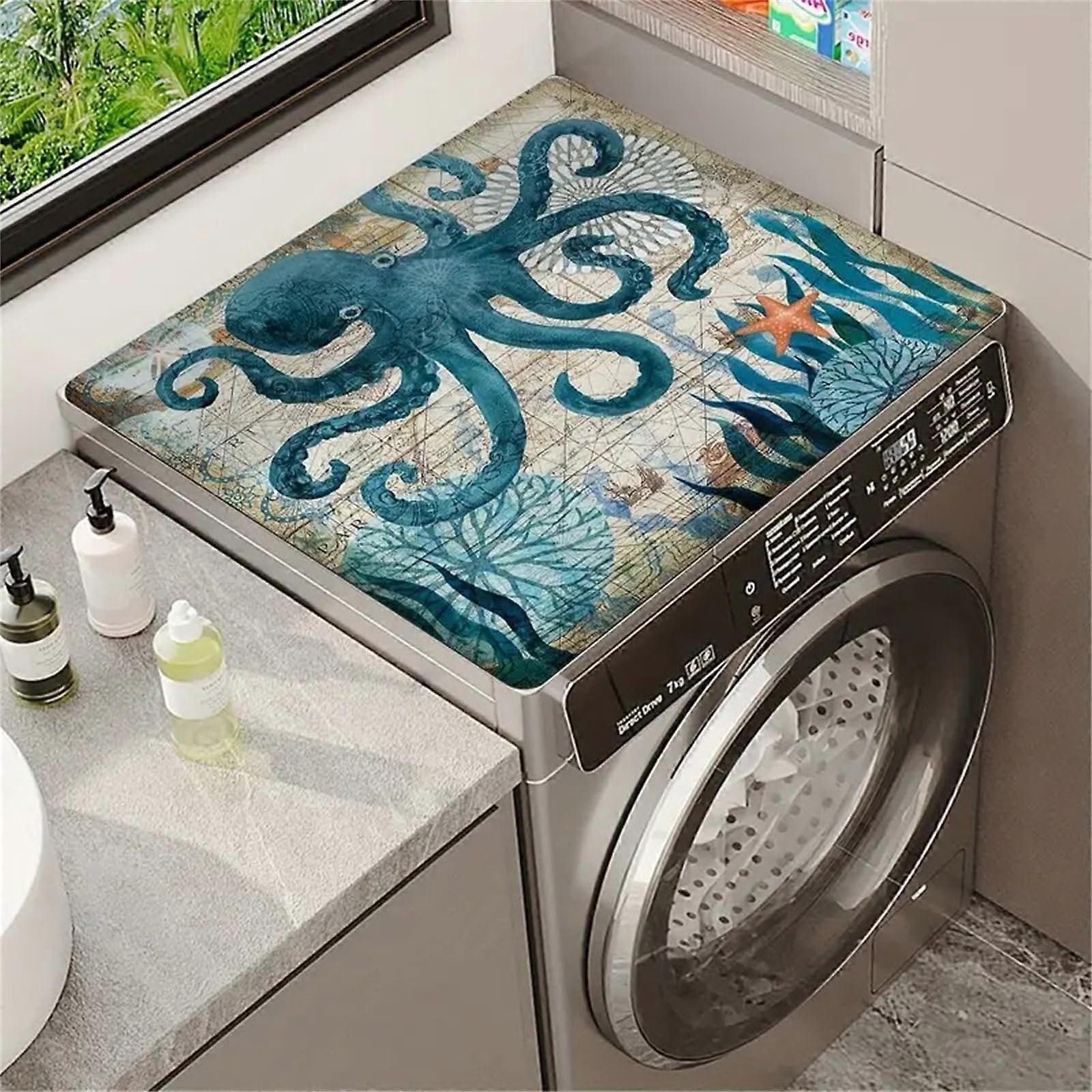 Washer and Dryer Protector Vintage Octopus Pattern Absorbent QuickDry AntiSlip Cover 50x50cm