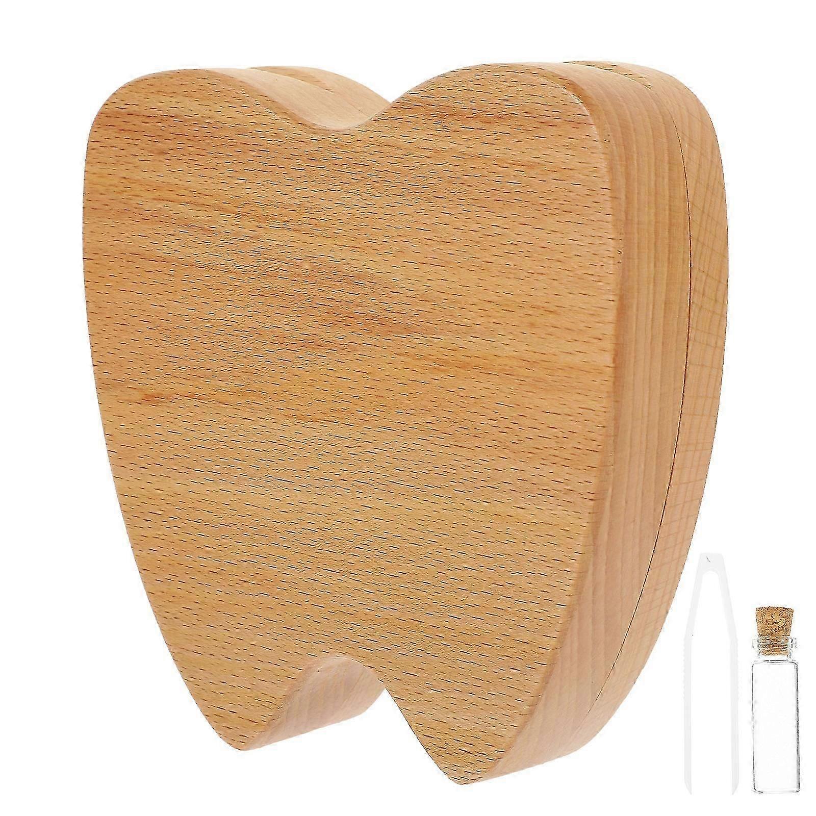 Baby Tooth Keepsake Box Wooden Tooth Box For Children Unique Shape Light Brown Color Magnetic Closure 1Set
