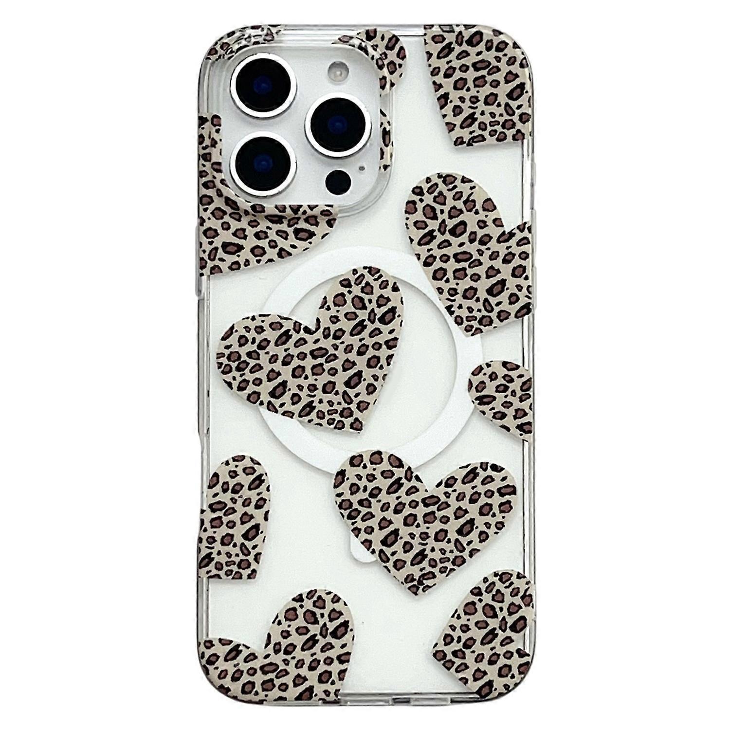 For iPhone 16 Pro Max Magnetic Case Hollow Leopard Print Design TPU PC Phone Back Cover