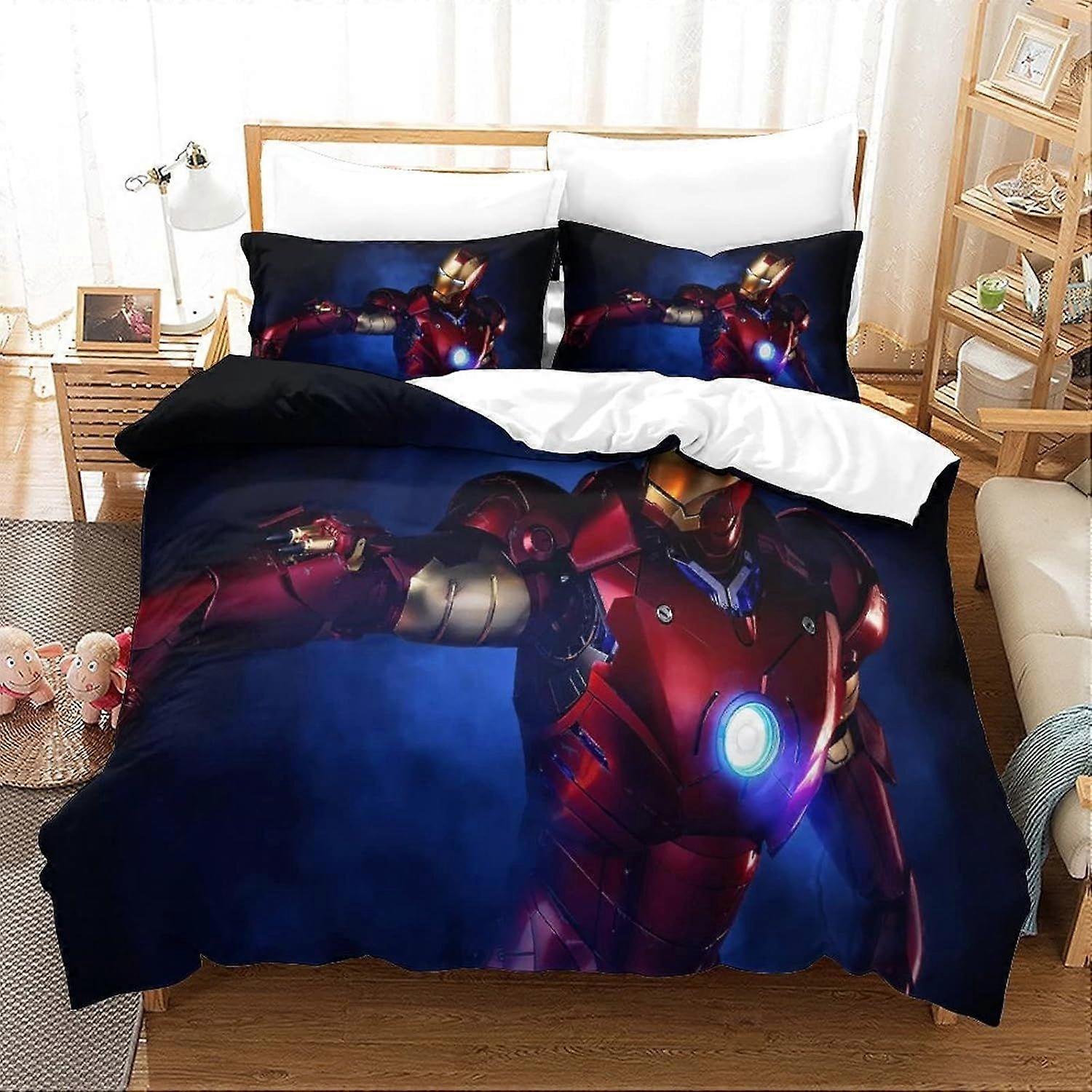 Duvet Cover Set Double Iron Man Printed Duvet Covers Bedding Set for in Kids Teens Adults Soft Hypoallergenic Quilt Cover with Pillowcase with Zipeer 