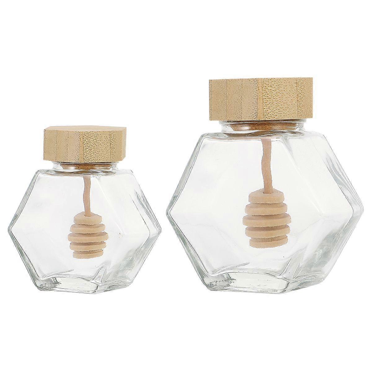 2pcs Honey Jar Sealing Glass Honey Pot Clear Jam Jar Honey Storage Container