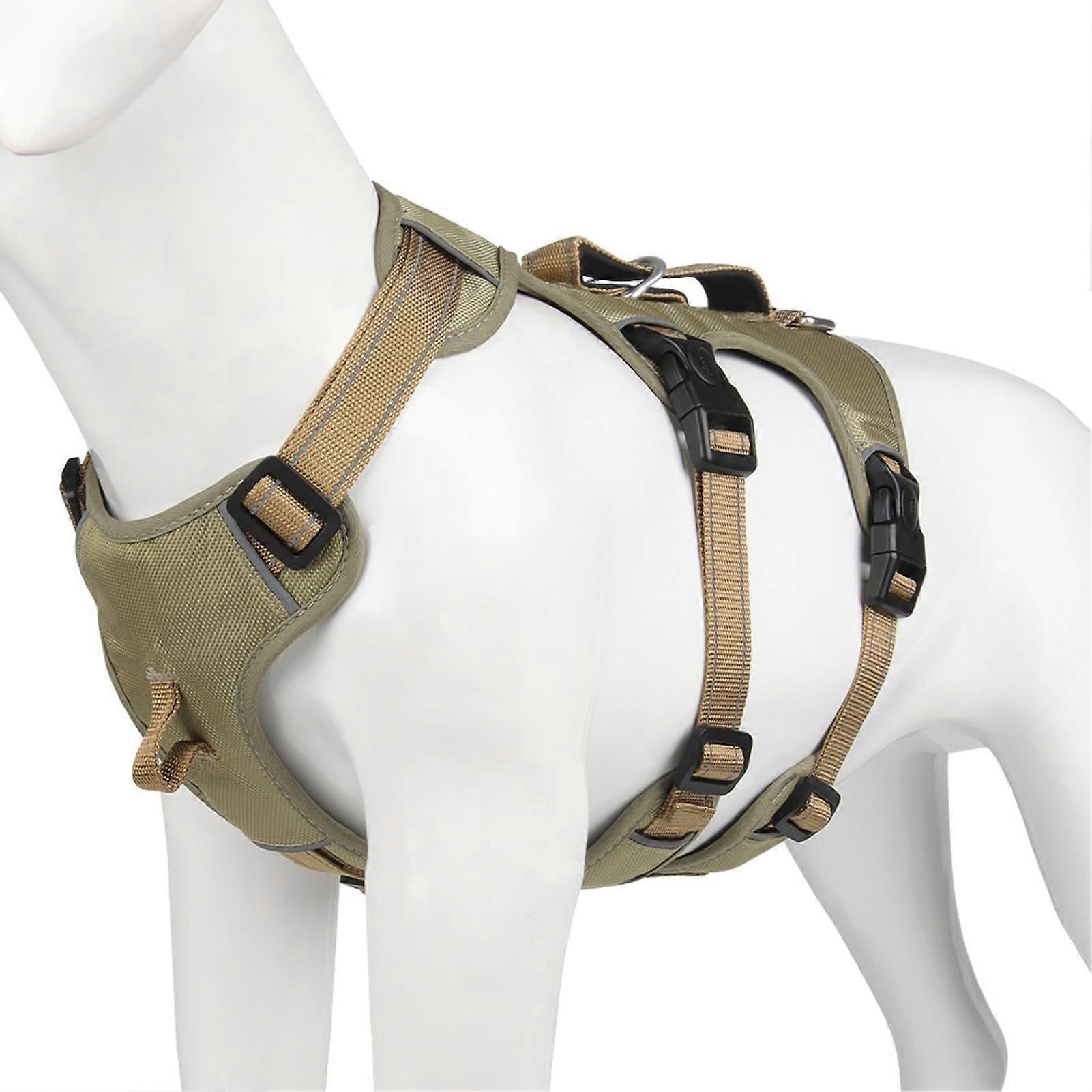 No Pull Dog Harness Adjustable Reflective Chest Harness for Medium Large Dogs Khaki Size L