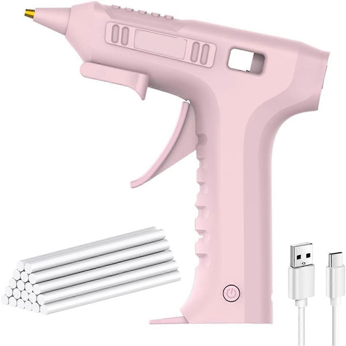 Cordless Hot Glue , Wireless Type-C Rechargeable 2600mAh Battery Powered Glue , with 20pcs Glue Sticks Set Pink