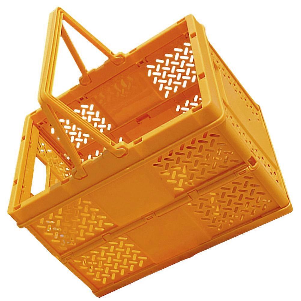 Folding Storage Basket Plastic Box with Handle for Supermarket Use Orange Durable Household 1Set
