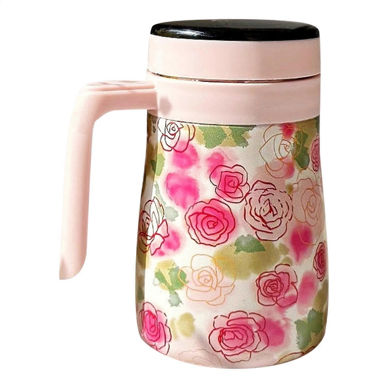Coffee Carafe 550ml Insulated Vacuum With Removable Infuser, Floral Pattern Pink Tea Pot, Hot Water Pitcher For Party