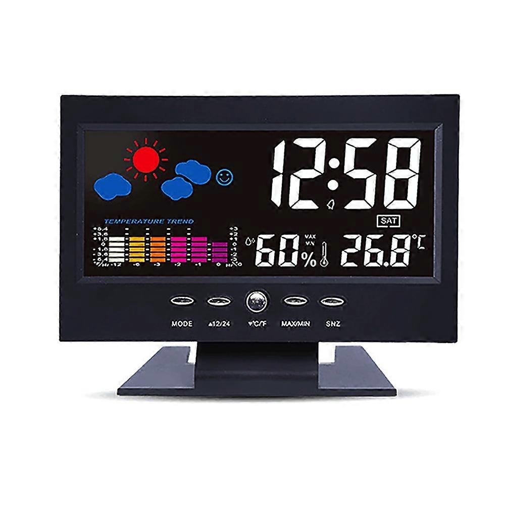 Weather Clock With Time Date Week Temperature Humidity Display Weather Forecast Function With Voice-activated Backlight Function