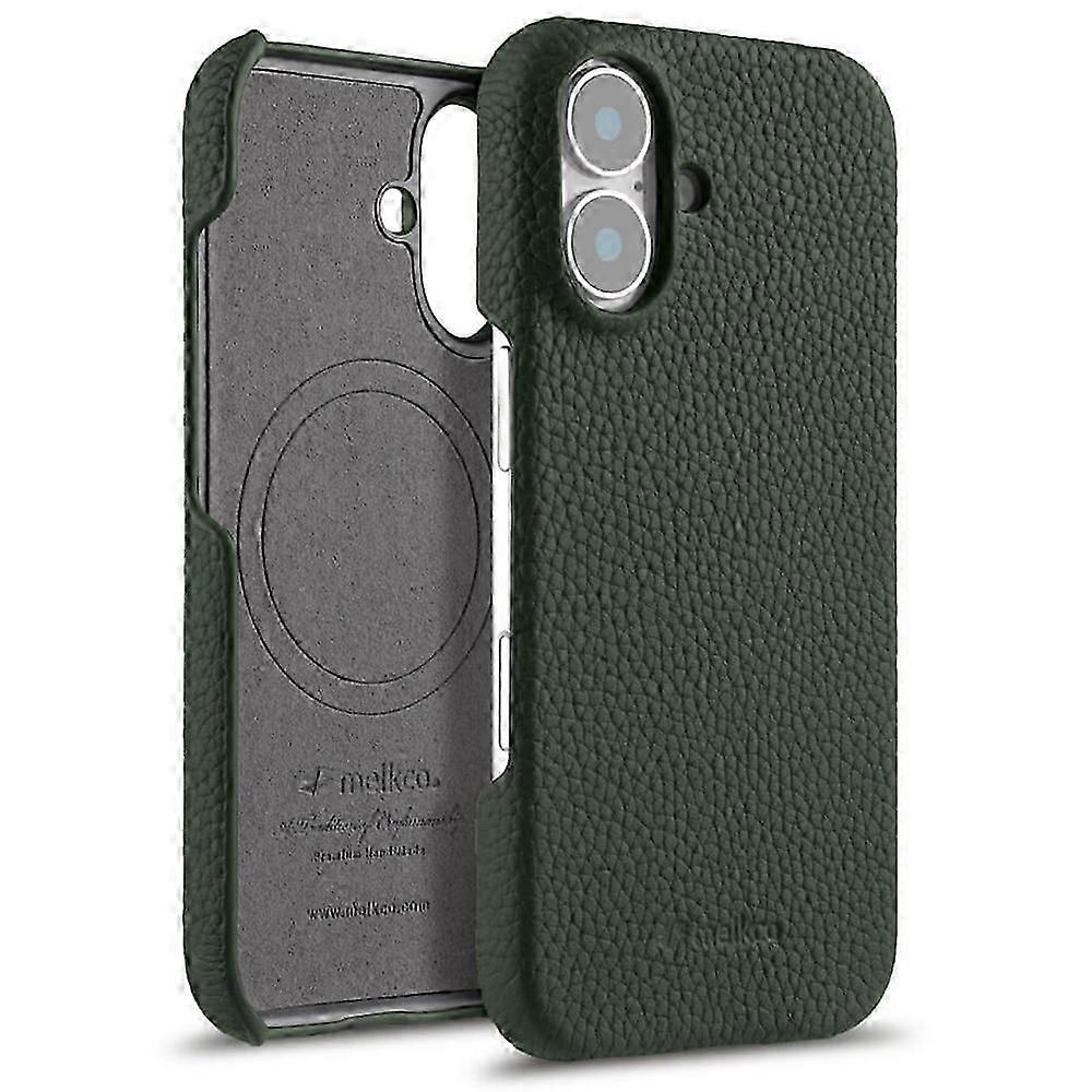 MELKCO For iPhone 16 Case Genuine Cow Leather PC Phone Cover Compatible with MagSafe