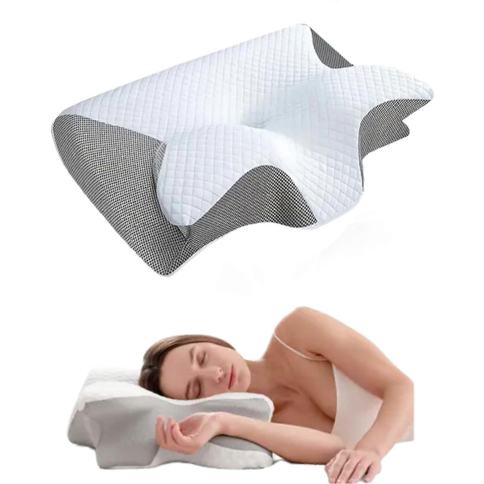 Pillow Ergonomic Memory Foam Cervical Pillow With Cooling Cover For Side Back And Stomach Sleepers Gray