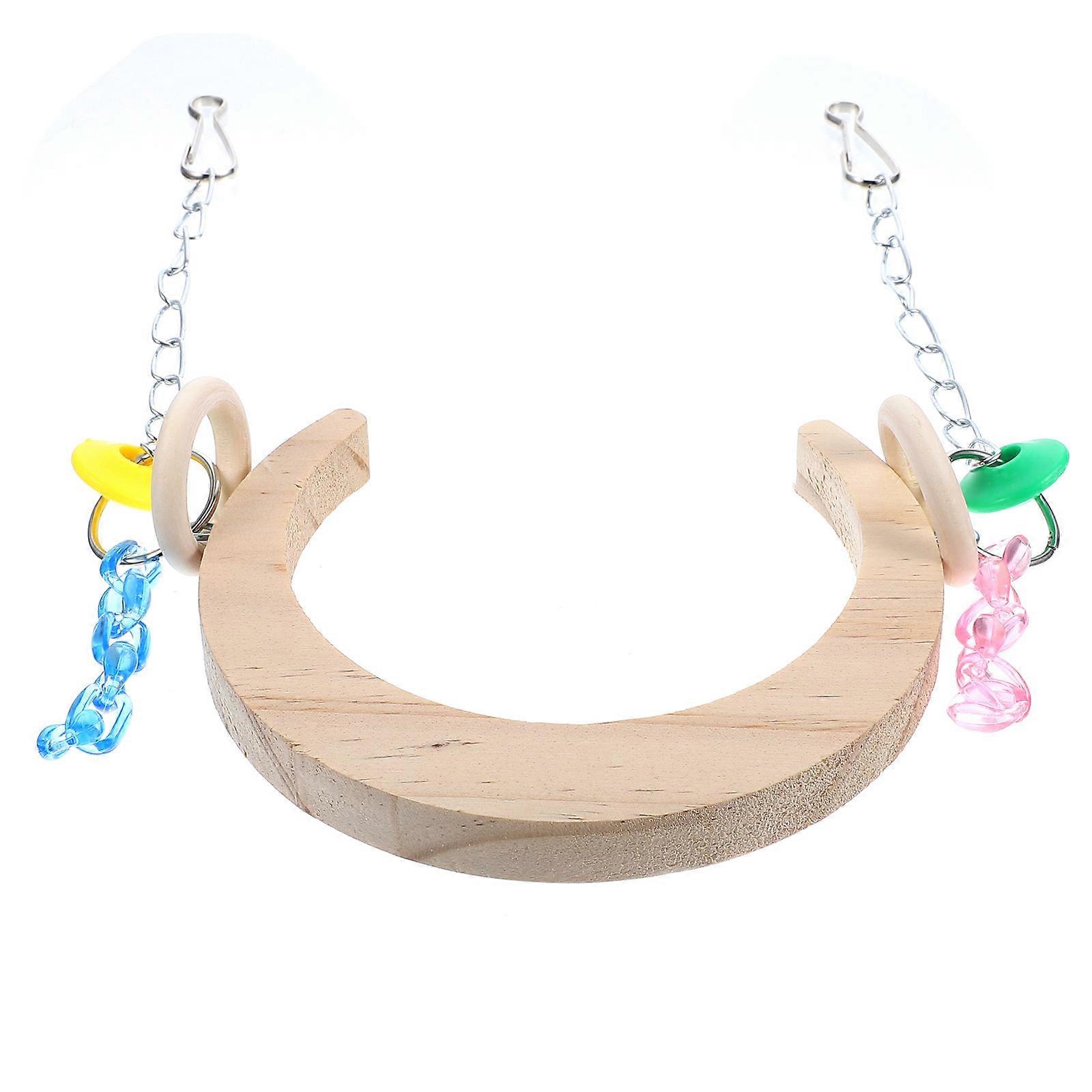 Wooden Bird Moon Shaped Swing For Parakeet Parrot And Finch Home Decoration 4Pcs Exercise Tool