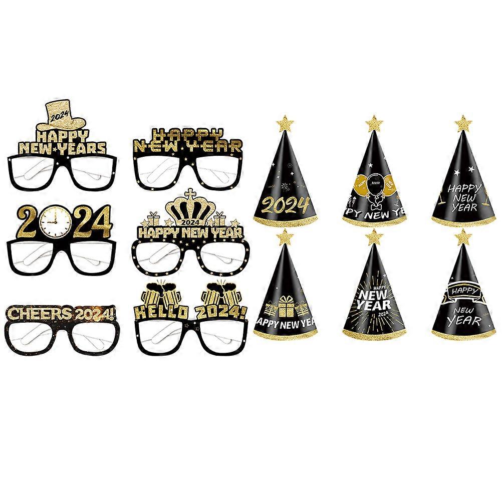 New Year Glasses Decorative Party Glasses for Photography 1Set Paper Material