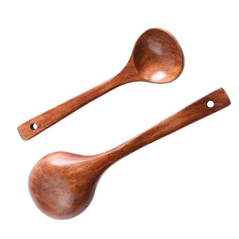 Wood Soup Spoons 2Pcs Large Cooking Spoon Kitchen Utensils Brown Non-Scratch for Soup Preparation